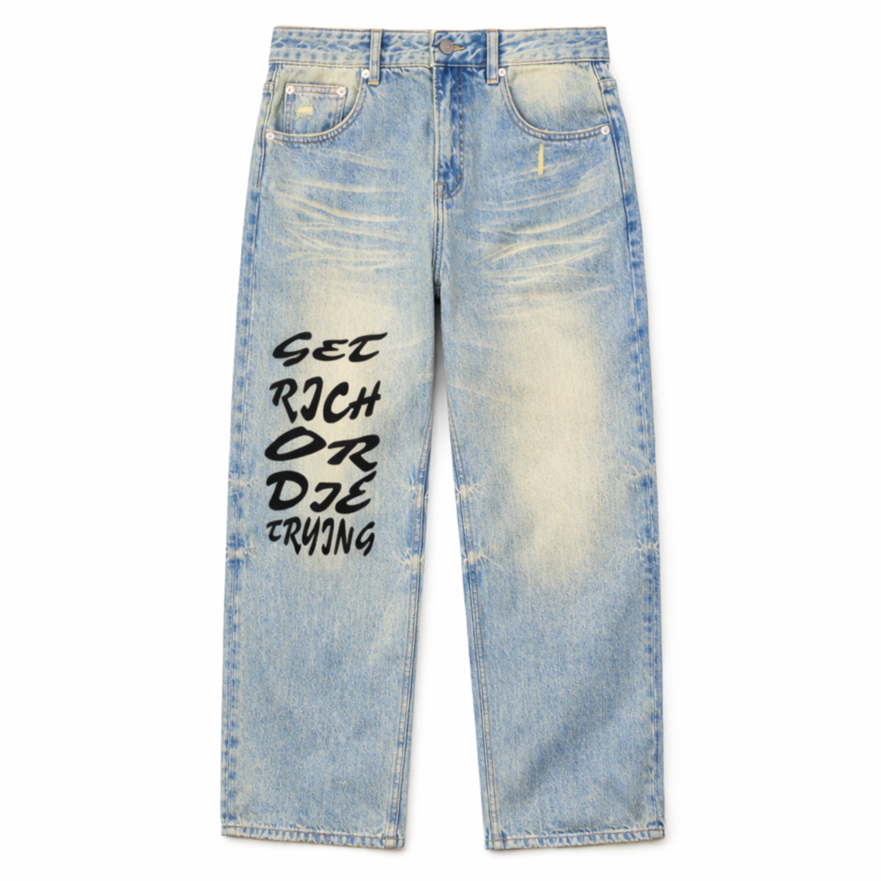 GET RICH DIE TRYING SUN FADE DENIM JEANS